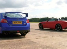 Subaru WRX STI vs F-Type Jaguar race the quarter mile