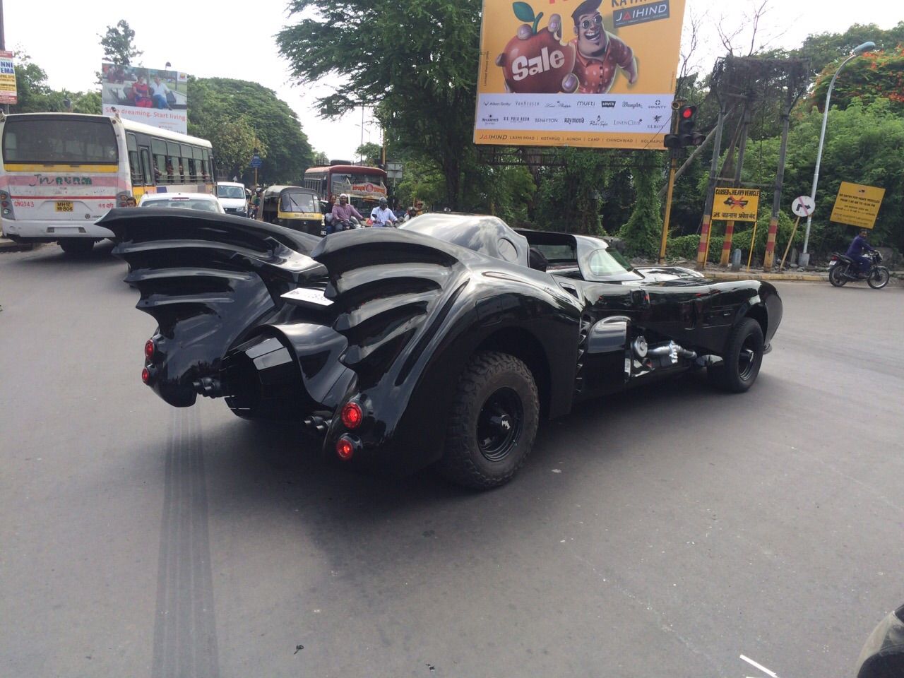 Batman moves out of Gotham City. Spotted driving Batmobile in India
