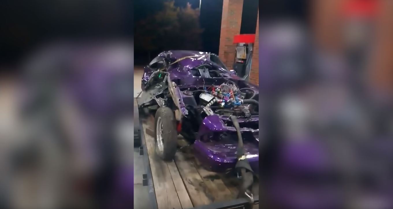 Fox Body Mustang splits in half street racing