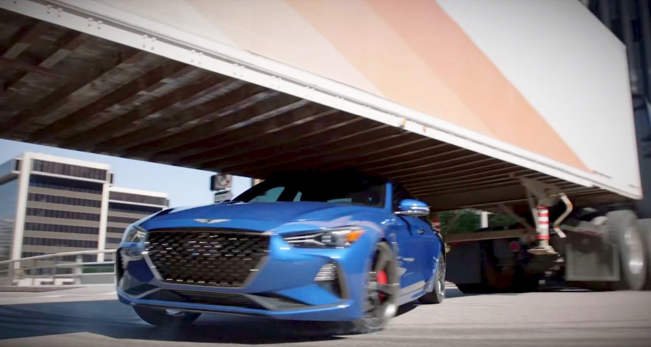 Genesis G70-drift-under-trailer