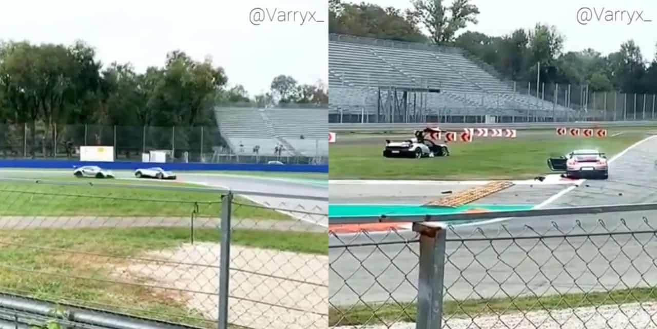 Pagani Huayra BC-Porsche 911 GT2 RS crash-Monza