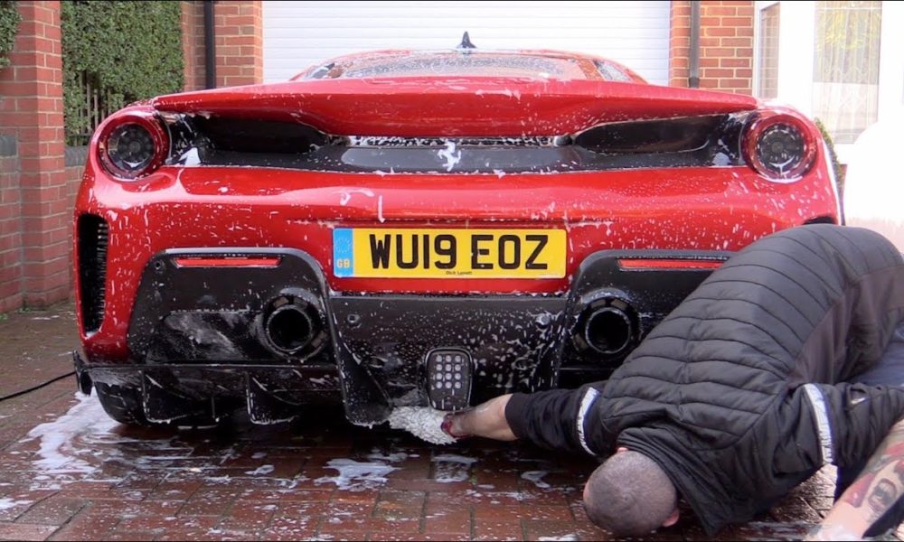 Washing a Ferrari 488 Pista Supercar can be a Stressful Job