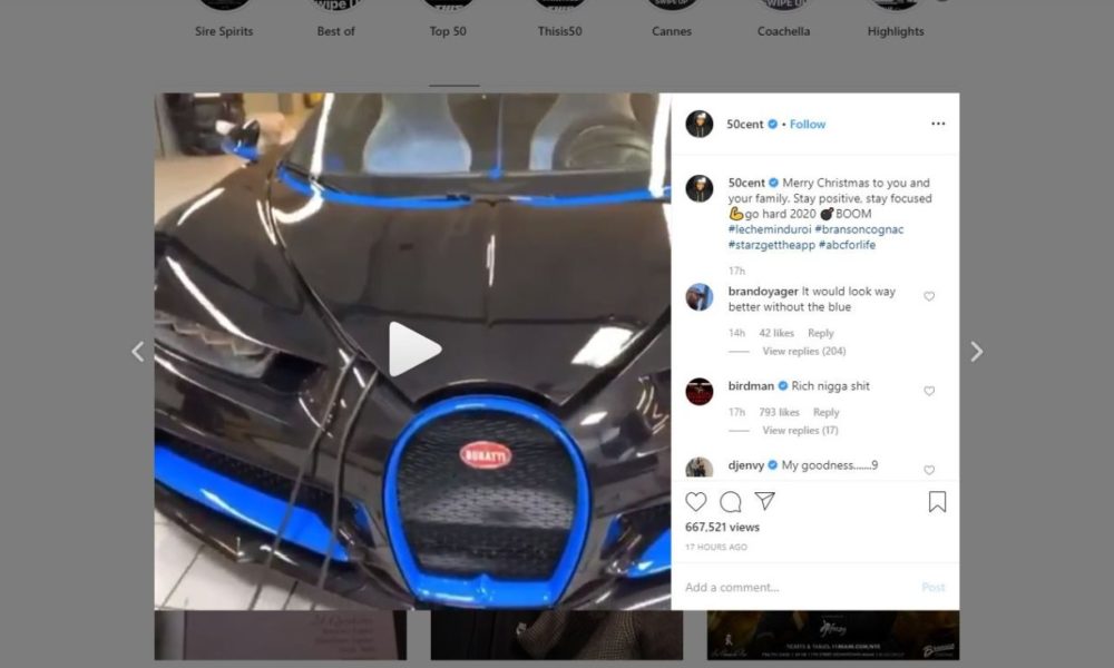 50 Cent gets a $3 Million Bugatti Chiron for Christmas