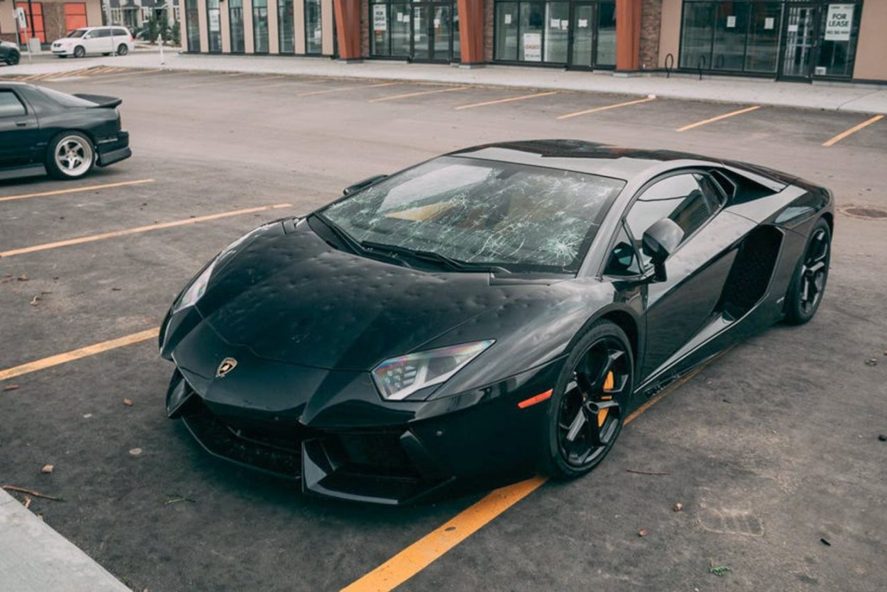 Lamborghini Aventador hail storm dent damage