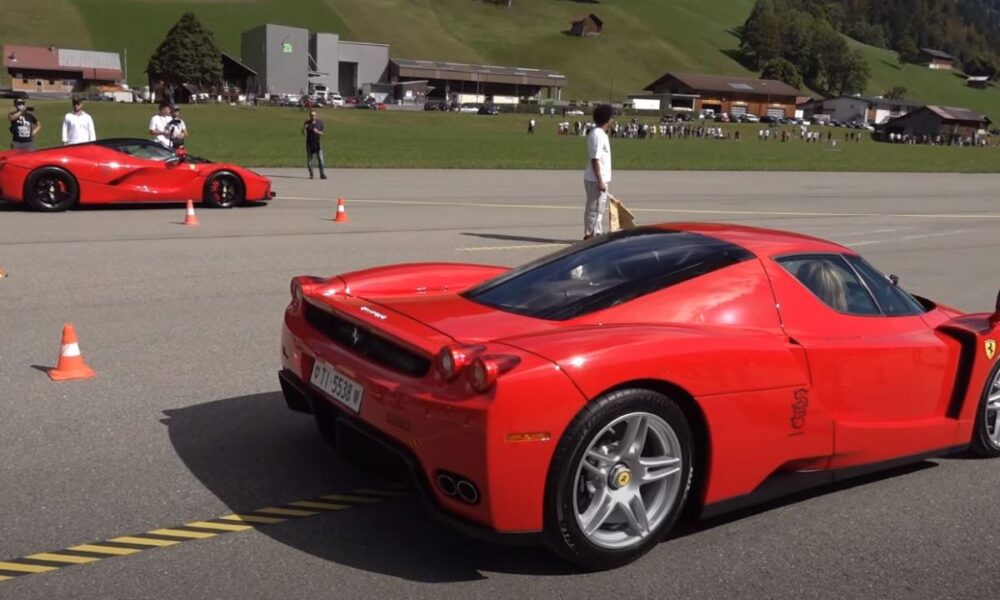 Ferrari Enzo & LaFerrari race down a runway
