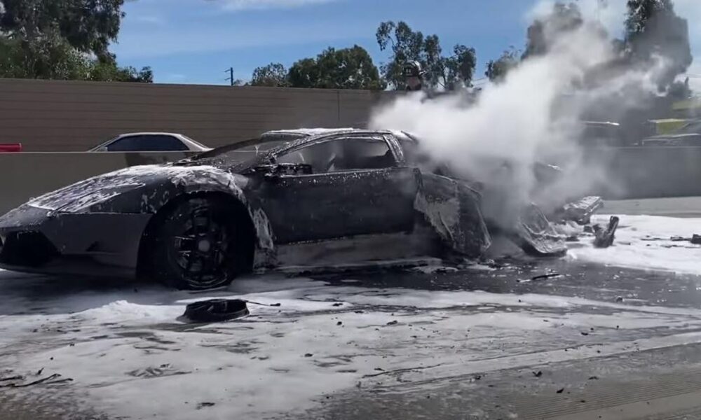 Lamborghini Murcielago burns to the ground in Los Angeles